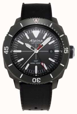 Alpina Pulseira masculina de borracha preta gmt para mergulhador do mar AL-247LGG4TV6