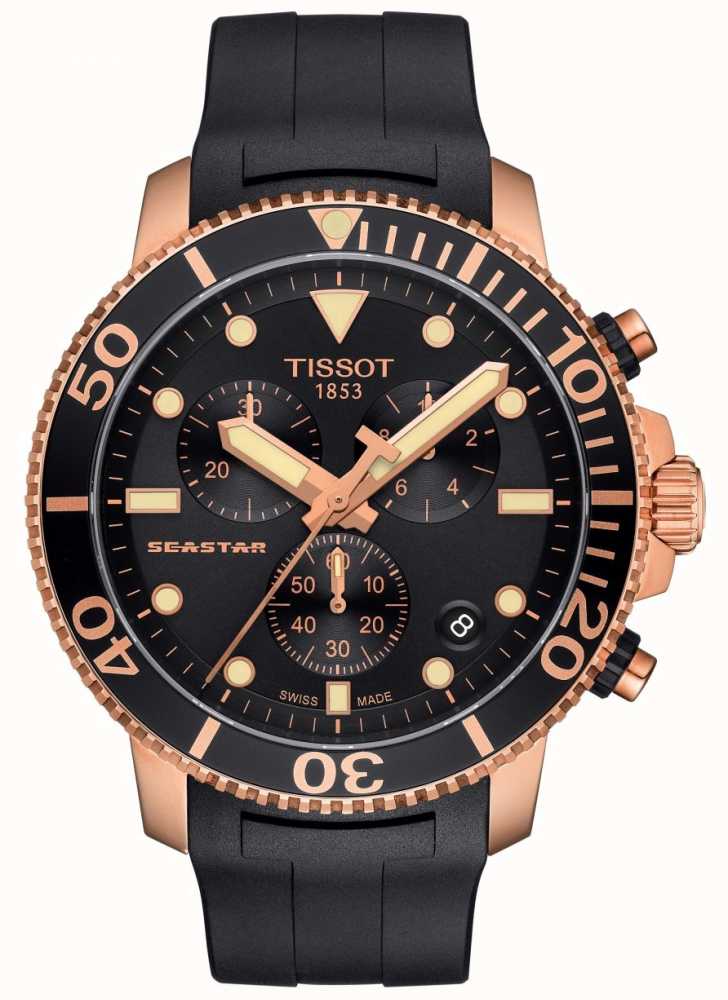 Tissot Cron grafo De Quartzo Seastar 1000 Masculino Preto Ouro