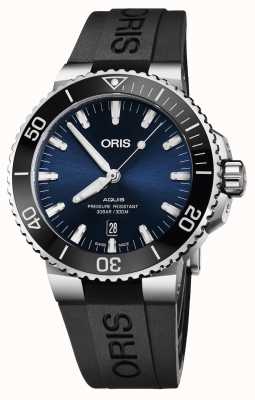 ORIS Aquis data automático (43,5 mm) mostrador azul / pulseira de borracha preta 01 733 7730 4135-07 4 24 64EB
