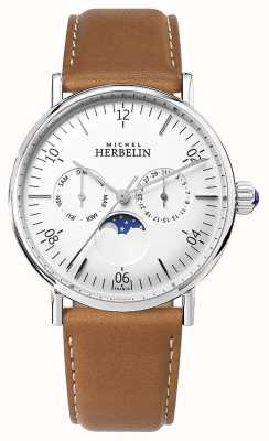 Herbelin Inspiração Montre moonphase pulseira de couro marrom mostrador branco 12747AP11GD