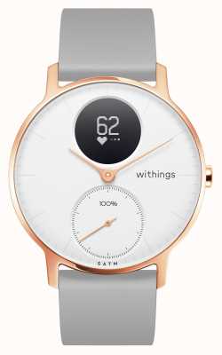 Withings Pulseira de silicone cinza em aço hr 36 mm rosa ouro com mostrador HWA03B-36WHITE-RG-S.GREY-ALL-INTER