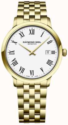 Raymond Weil | tocata masculina | pulseira de ouro em aço inoxidável | mostrador branco 5485-P-00300