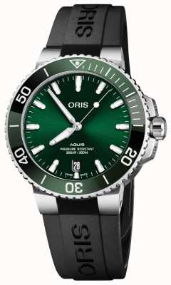 ORIS Aquis data automático (39,5 mm) mostrador verde / pulseira de borracha preta 01 733 7732 4157-07 4 21 64FC