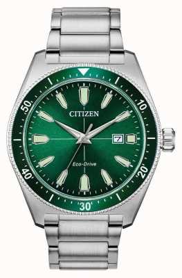 Citizen | esporte de passeio ecológico masculino | pulseira de aço inoxidável mostrador verde AW1598-70X
