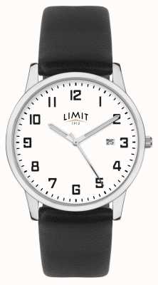 Limit | pulseira de couro preta para homens | mostrador prateado / branco | 5741.01
