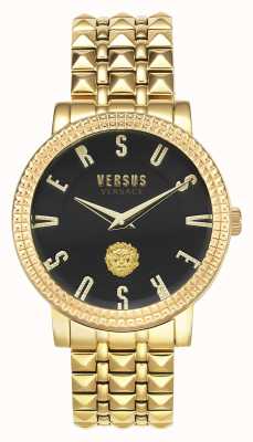 Versus Versace | pigalle das mulheres | pulseira em tom de ouro | mostrador preto | VSPEU0519