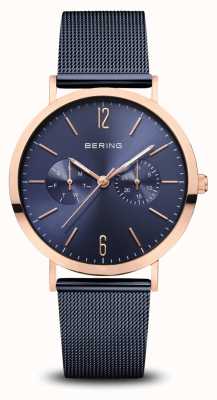Bering | clássico | ouro rosa polido | pulseira em malha azul | 14236-367