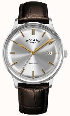 Rotary Vingador masculino | pulseira de couro marrom | mostrador prateado | GS05400/06