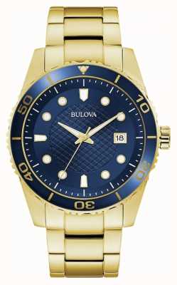 Bulova Esporte | pulseira de aço inoxidável ouro | mostrador azul 98A197