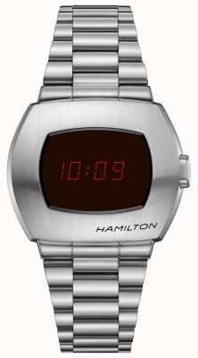Hamilton Quartzo digital psr clássico americano (40,8 mm) display preto e vermelho / pulseira de aço inoxidável H52414130