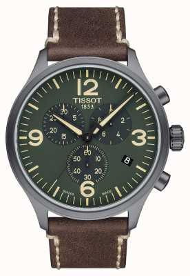 Tissot Chrono xl | mostrador verde | pulseira de couro marrom T1166173609700