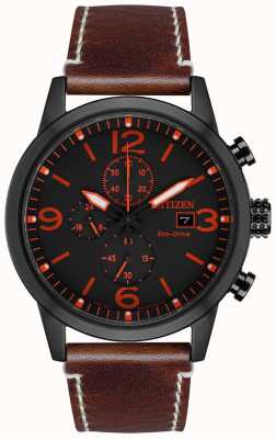 Citizen Relógio masculino com pulseira de couro marrom ip marrom esporte eco-drive CA0617-11E