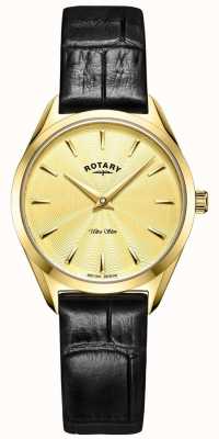 Rotary Relógio ultrafino feminino de couro dourado LS08013/03