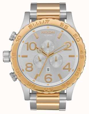 Nixon 51-30 crono | prata / ouro | pulseira de dois tons | mostrador prateado A083-1921-00