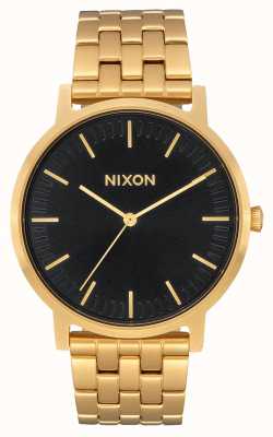 Nixon Porter | todo o raio de sol dourado / preto | pulseira de ouro ip aço | mostrador preto A1057-2042-00