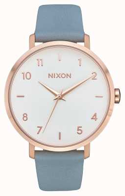 Nixon Couro seta | ouro rosa / azul | pulseira de couro azul | mostrador branco A1091-2704-00