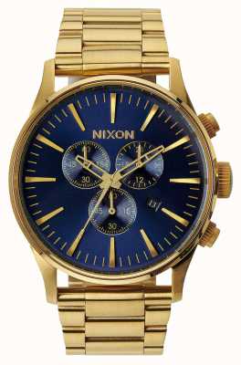 Nixon Sentinela crono | raio de sol dourado / azul | pulseira de aço ip ouro | mostrador azul A386-1922-00