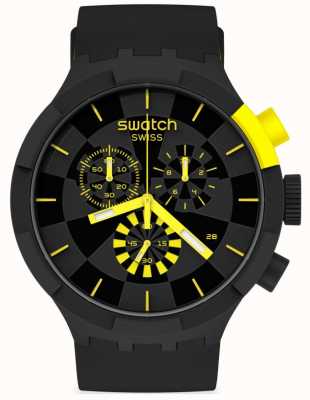 Swatch Ponto de verificação amarelo | grande crono em negrito | pulseira de silicone preta / amarela | mostrador preto SB02B403
