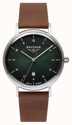 Bauhaus Pulseira de couro marrom italiano masculino | mostrador verde 2140-4