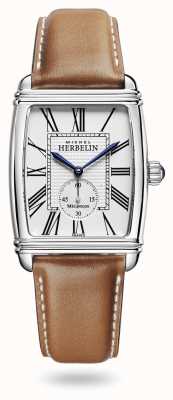 Herbelin Art déco | automático | pulseira de couro marrom mostrador prata 1938/08GO