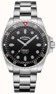 Rotary Masculino | henley | automático | mostrador preto | pulseira de aço inoxidável GB05136/04