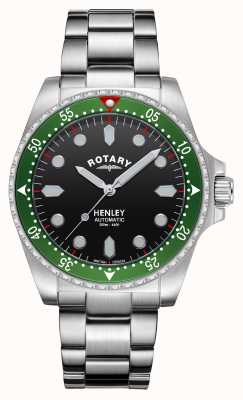 Rotary Masculino | Henley | automático | mostrador preto | pulseira de aço inoxidável GB05136/71