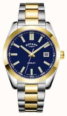 Rotary Masculino | Henley | mostrador azul | pulseira de aço inoxidável de dois tons GB05181/05