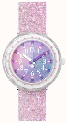 Flik Flak Pearlaxus | pulseira de silicone com glitter rosa | mostrador multicolorido FCSP107