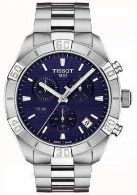 Tissot Pr100 sport | cronógrafo | mostrador azul | pulseira de aço inoxidável T1016171104100
