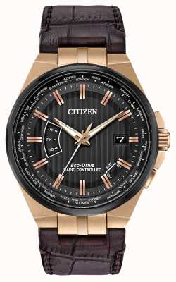 Citizen Mundo dos homens perpétuo em | pulseira de couro marrom CB0168-08E