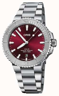 ORIS Aquis data relevo edição cereja automático (41,5 mm) mostrador vermelho cereja / pulseira de aço inoxidável 01 733 7766 4158-07 8 22 05 PEB
