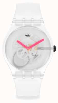 Swatch Desfoque de neve | pulseira de silicone branca | mostrador branco transparente SUOW172