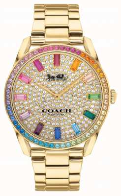 Coach Preston feminino | pulseira de aço banhado a ouro | mostrador de cristal 14503657