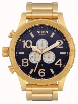 Nixon 51-30 crono | todo ouro / índigo | pulseira ip em ouro | mostrador índigo A083-2033