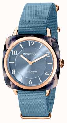 Briston Clubman chic | ouro rosa 36 mm mostrador azul | pulseira de nato azul 21536.PRA.UB.25.NIB