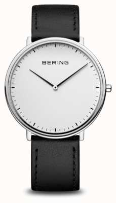Bering Relógio clássico unissex com pulseira de couro preto 15739-404