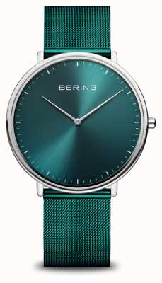 Bering Relógio clássico com pulseira de malha milanesa verde 15739-808