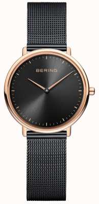 Bering Relógio clássico feminino de malha preta 15729-166