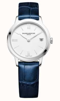 Baume & Mercier Mostrador Classima de quartzo (31 mm) branco puro / pulseira de couro de bezerro azul M0A10353