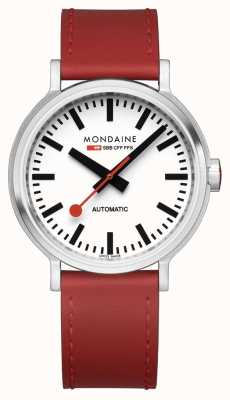 Mondaine Sbb o mostrador branco automático original (40 mm) / pulseira de couro vermelha MST.4161B.LC