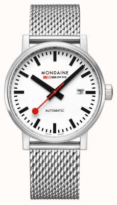 Mondaine Evo2 automático 40mm | pulseira em malha de aço inoxidável | mostrador branco MSE.40610.SM