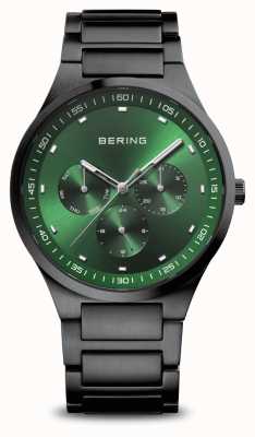 Bering Clássico | masculino | preto escovado | mostrador verde 11740-728