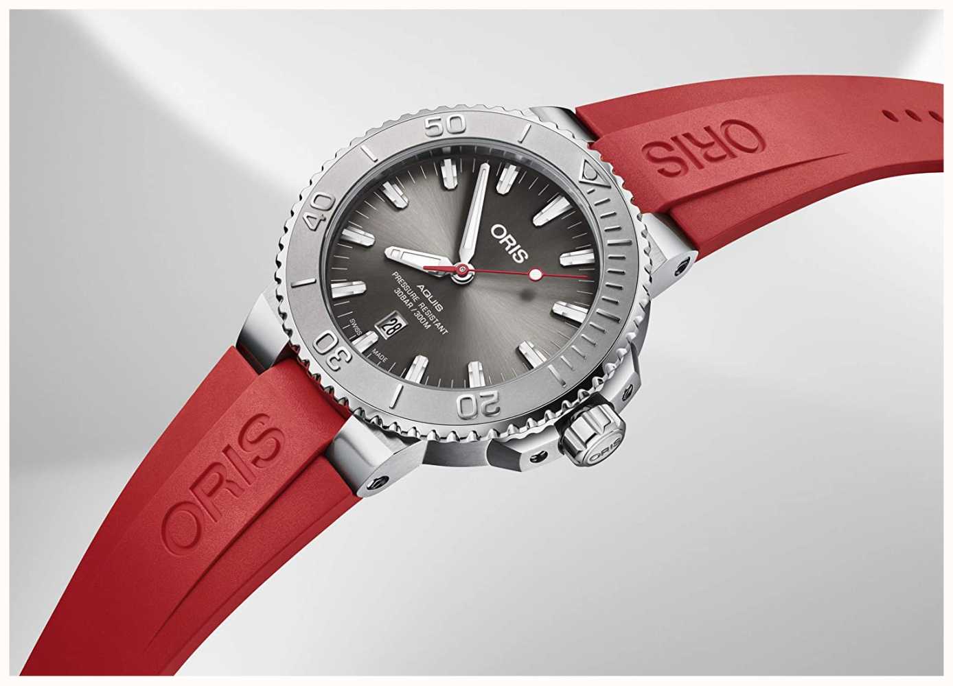 ORIS Bracelete De Borracha Vermelha Em Relevo Aquis Data 01 733