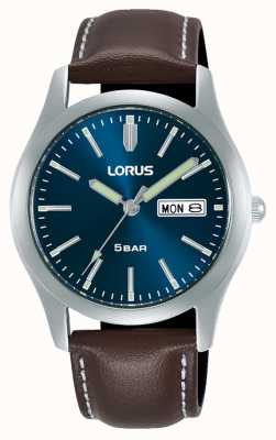 Lorus Mostrador clássico dia/data (38 mm) azul escuro / couro marrom RXN81DX9