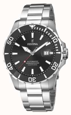 estina Masculino | mostrador preto | pulseira de aço inoxidável | relógio automático F20531/4