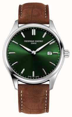 Frederique Constant Mostrador clássico de quartzo (40 mm) verde sunray / pulseira de couro marrom FC-240GRS5B6