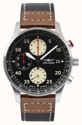 Iron Annie Relógio com pulseira de couro cronógrafo F13 Tempelhof 5670-2