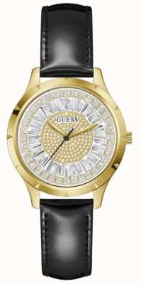 Guess Relógio feminino com pulseira de couro preto com mostrador de cristal glamour GW0299L2
