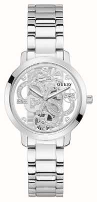 Guess Relógio feminino de aço inoxidável com mostrador transparente Quattro GW0300L1