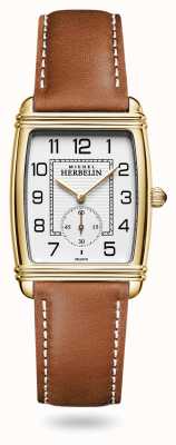 Herbelin Relógio masculino art déco com pulseira de couro marrom 10638/P22GO